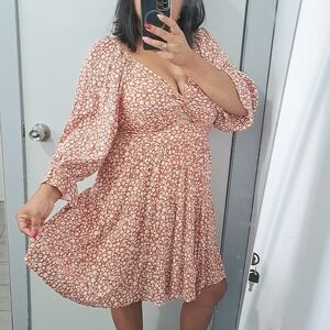 Angie Long Sleeve Floral Dress - Pink and White